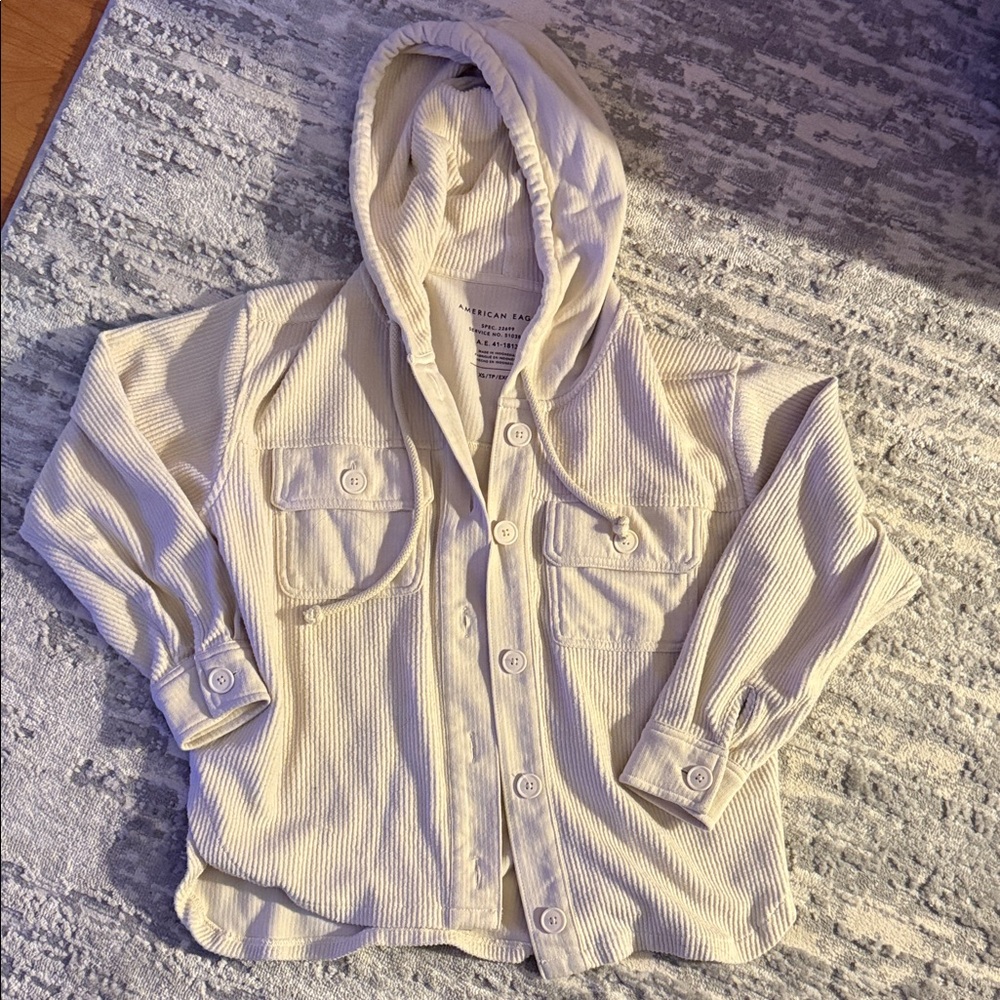 American Eagle Outfitters Cream Hooded Jacket